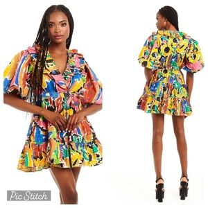 Love the Label Anthropologie Remy Cotton Artsy Sunflower Ruffle Wrap Dress